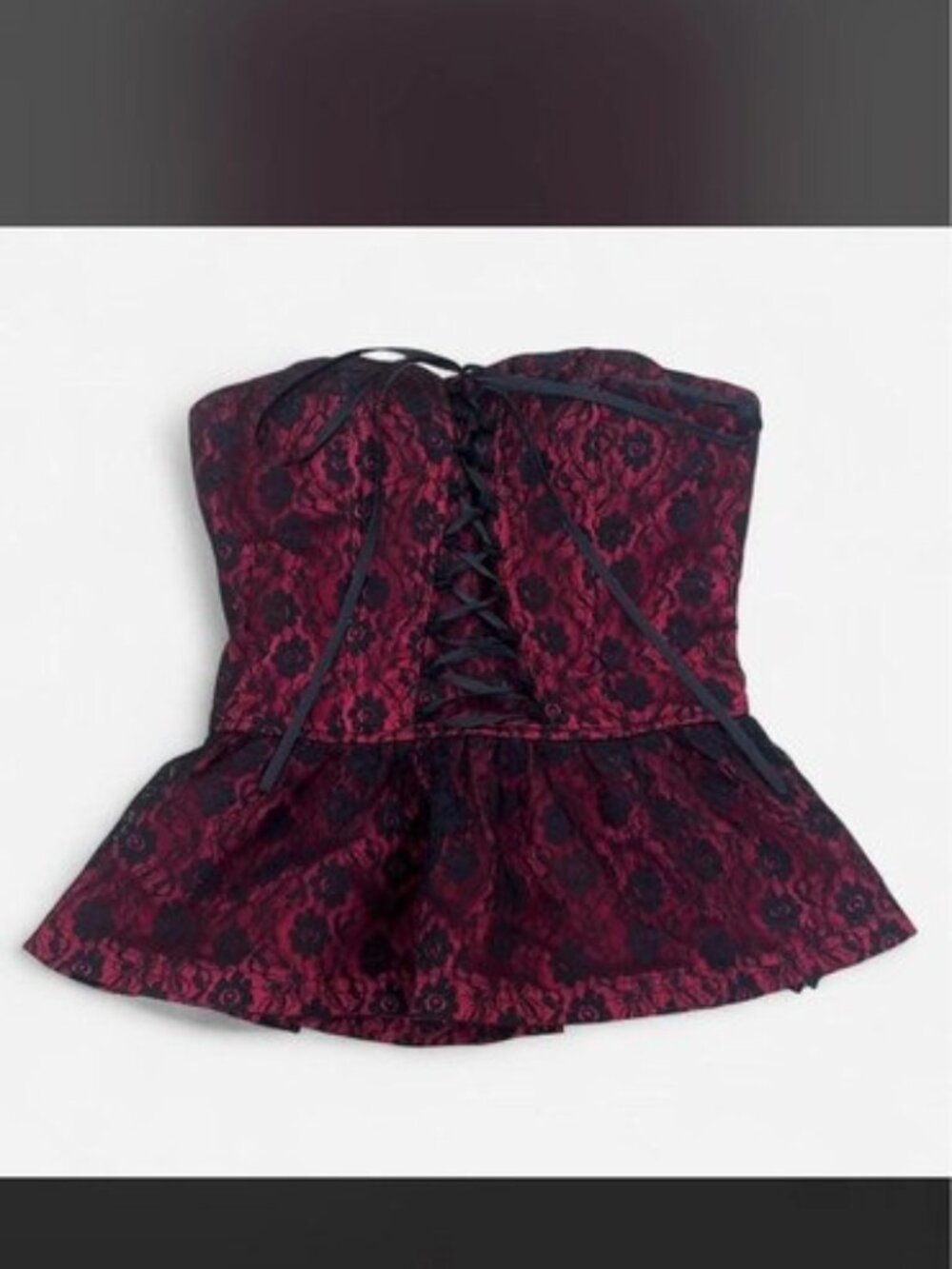 Black Lace Top with Red Print